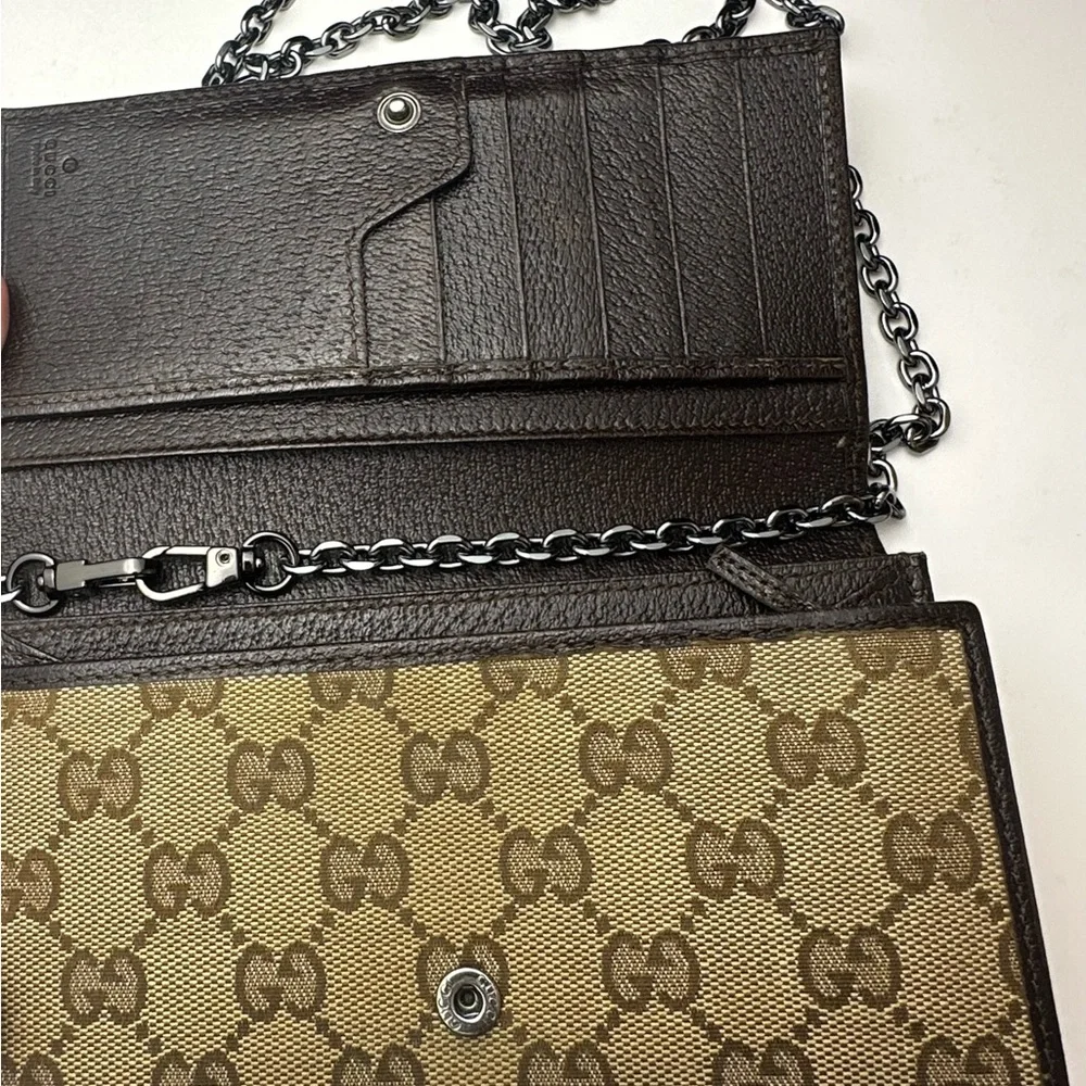Gucci GG Monogram Supreme Canvas And Brown Leather Wallet - Picture 2 of 12